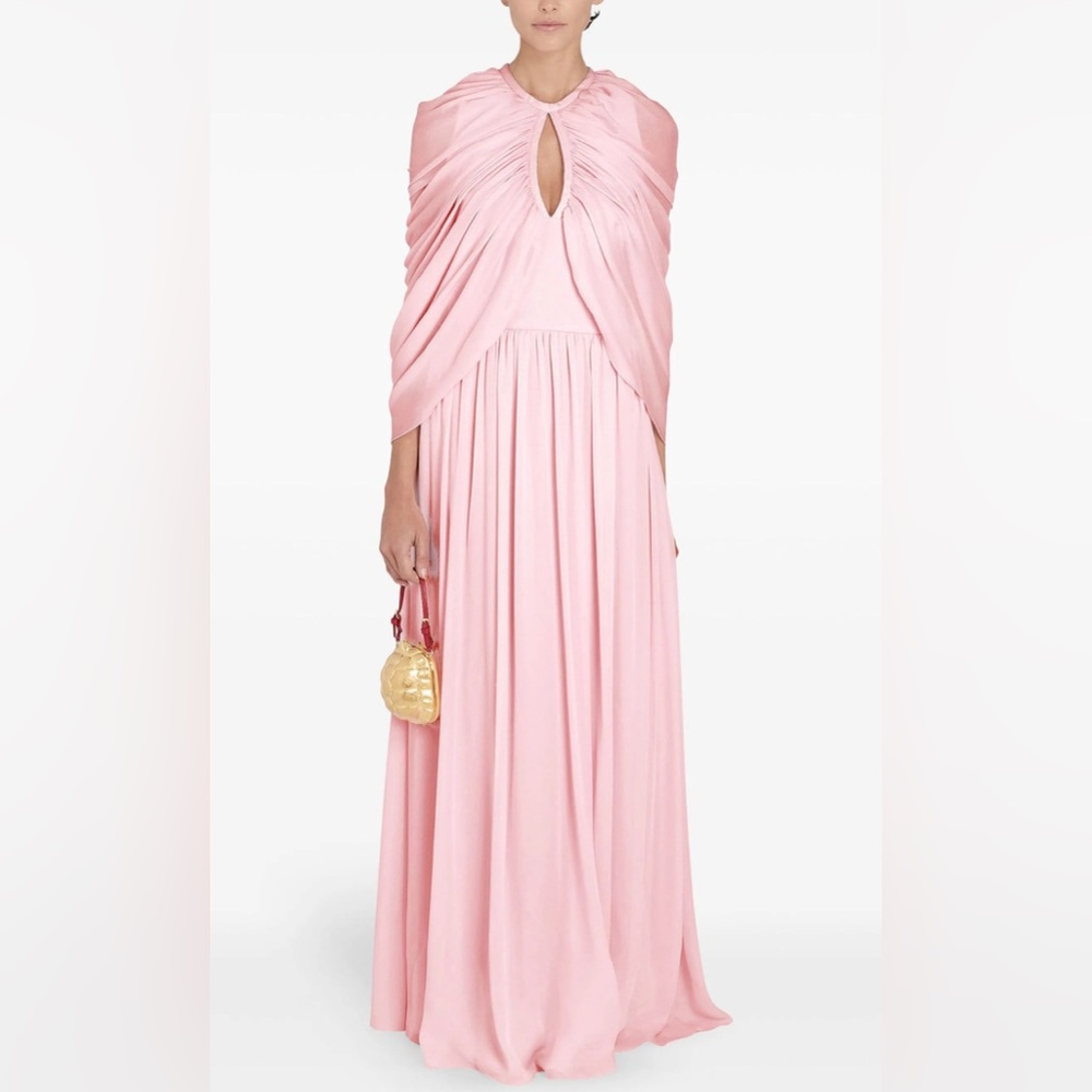 Giambattista Valli Keyhole Draped Cape Silk Gown Pink Maxi Dress